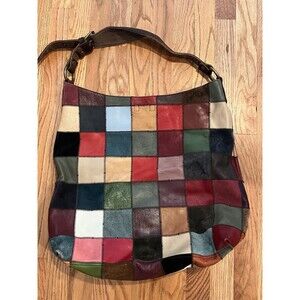 LUCKY BRAND PATCHWORK LEATHER PURSE Tote Bag Multi Colour Boho Artsy Large